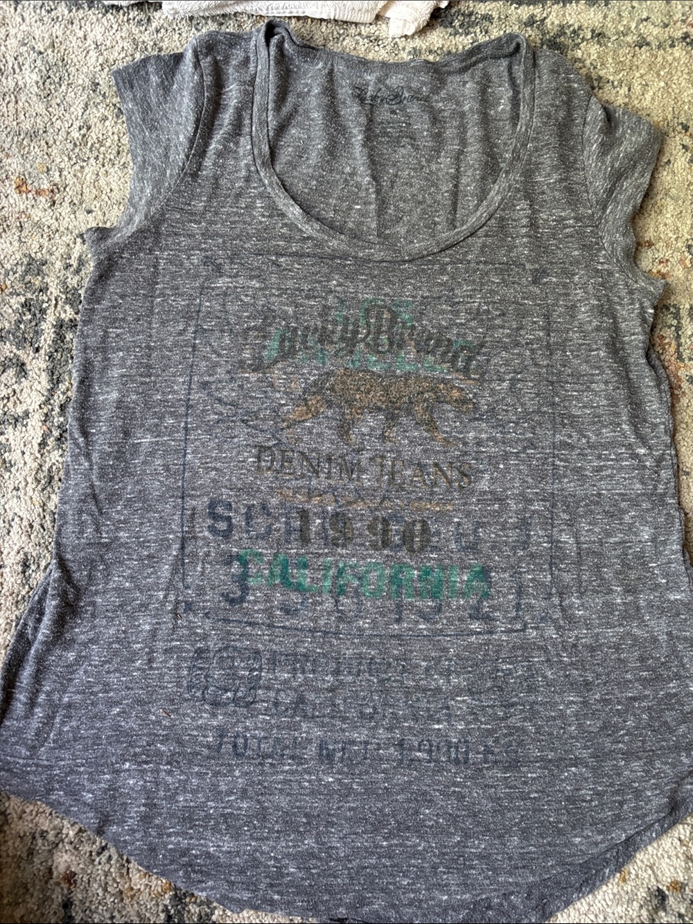 Lucky Brand Heather Gray Graphic Tee with Subtle Printed Design